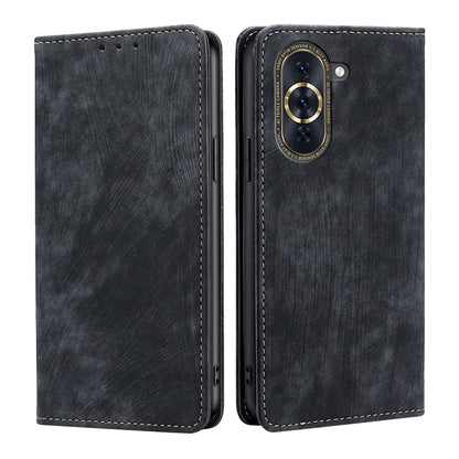 For Huawei Nova 10 Pro RFID Anti-theft Brush Magnetic Leather Phone Case(Black) - Huawei Cases by buy2fix | Online Shopping UK | buy2fix
