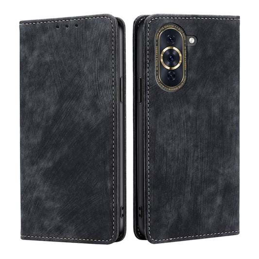 For Huawei Nova 10 Pro RFID Anti-theft Brush Magnetic Leather Phone Case(Black) - Huawei Cases by buy2fix | Online Shopping UK | buy2fix
