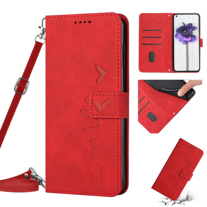 For Nothing Phone 1 Skin Feel Heart Pattern Leather Phone Case with Lanyard(Red) - Nothing Cases by buy2fix | Online Shopping UK | buy2fix