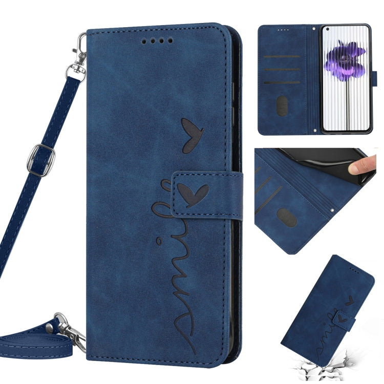 For Nothing Phone 1 Skin Feel Heart Pattern Leather Phone Case with Lanyard(Blue) - Nothing Cases by buy2fix | Online Shopping UK | buy2fix