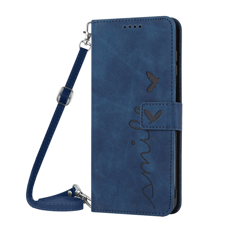 For Nothing Phone 1 Skin Feel Heart Pattern Leather Phone Case with Lanyard(Blue) - Nothing Cases by buy2fix | Online Shopping UK | buy2fix
