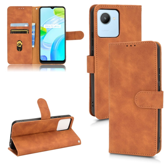 For Realme C30 Skin Feel Magnetic Flip Leather Phone Case(Brown) - Realme Cases by buy2fix | Online Shopping UK | buy2fix