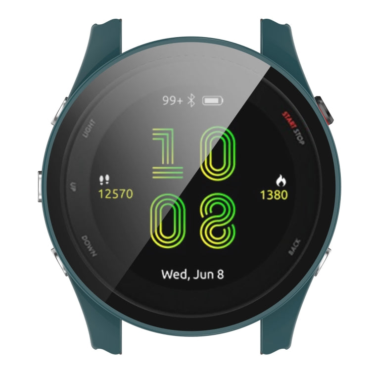 For Garmin Forerunner 255 PC Tempered Film Full Body Watch Case(Pine Needle Green) by buy2fix
