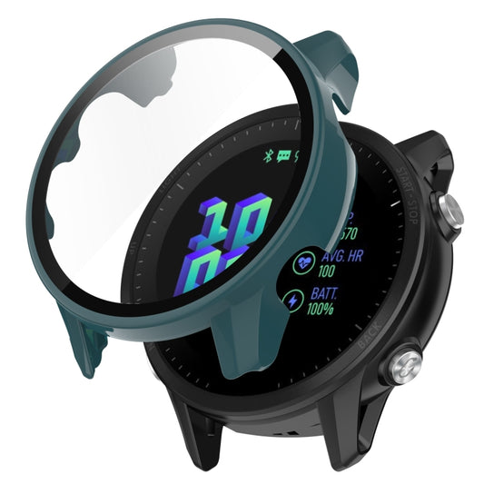For Garmin Forerunner 955 PC Tempered Film Full Body Watch Case(Pine Needle Green) - Watch Cases by buy2fix | Online Shopping UK | buy2fix