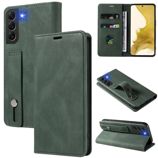 For Samsung Galaxy S22+ 5G Wristband Magnetic Leather Phone Case(Green) - Galaxy S22+ 5G Cases by buy2fix | Online Shopping UK | buy2fix