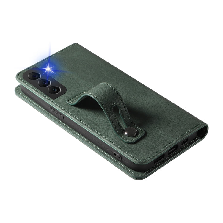 For Samsung Galaxy S22+ 5G Wristband Magnetic Leather Phone Case(Green) - Galaxy S22+ 5G Cases by buy2fix | Online Shopping UK | buy2fix