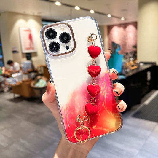 For iPhone 13 Gold Halo Marble Pattern Case with Bracelet(Red) - iPhone 13 Cases by buy2fix | Online Shopping UK | buy2fix