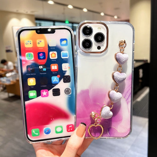 For iPhone 13 Gold Halo Marble Pattern Case with Bracelet(Red) - iPhone 13 Cases by buy2fix | Online Shopping UK | buy2fix