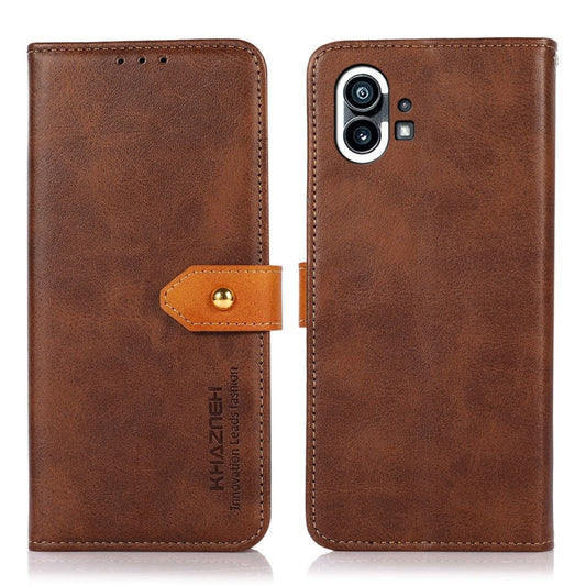 For Nothing Phone 1 KHAZNEH Dual-color Cowhide Texture Flip Leather Phone Case(Brown) - Nothing Cases by buy2fix | Online Shopping UK | buy2fix