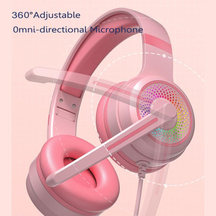 Y20 LED Bass Stereo PC Wired Gaming Headset with Microphone(Pink) by buy2fix