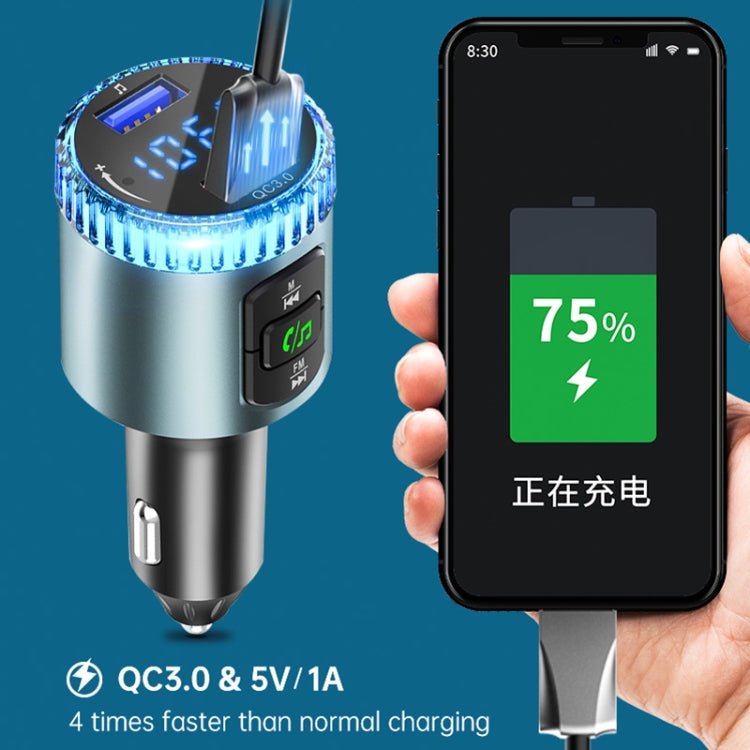BC77 QC3.0 Fast Charging Car Bluetooth Hands-free MP3 Player FM Transmitter(Navy Blue) - Bluetooth Car Kits by buy2fix | Online Shopping UK | buy2fix