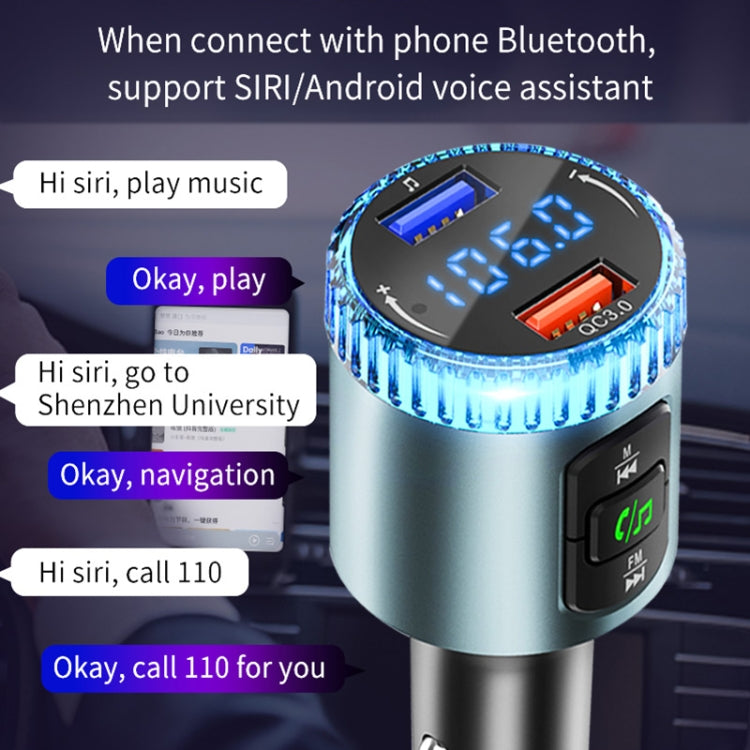 BC77 QC3.0 Fast Charging Car Bluetooth Hands-free MP3 Player FM Transmitter(Navy Blue) - Bluetooth Car Kits by buy2fix | Online Shopping UK | buy2fix