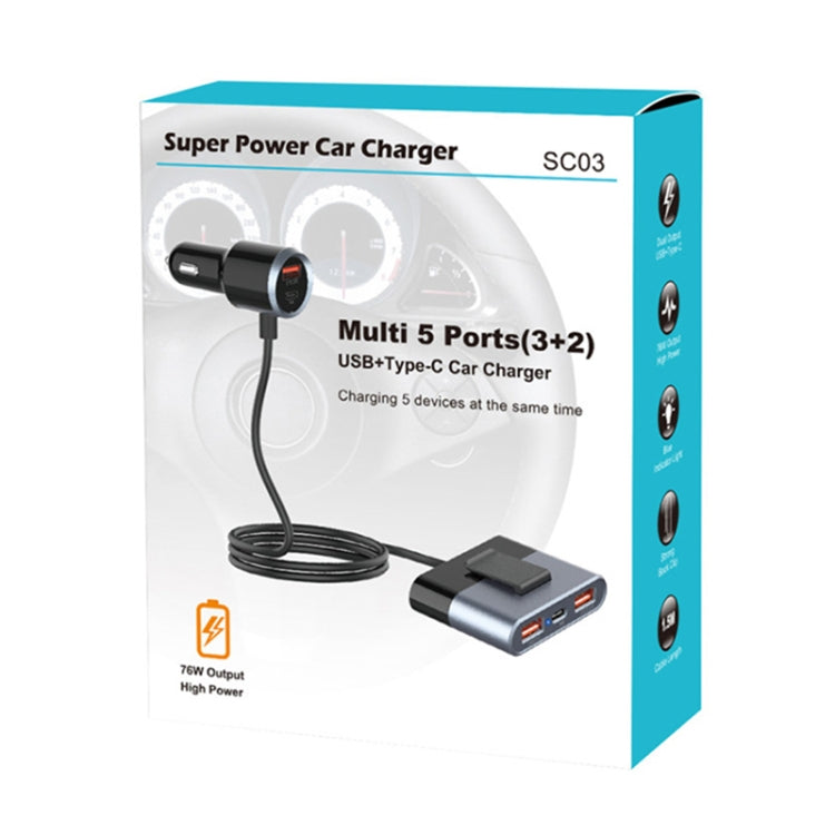 SC03 76W Output PD / QC3.0 Fast Charge Extended Car Charger - Car Charger by buy2fix | Online Shopping UK | buy2fix