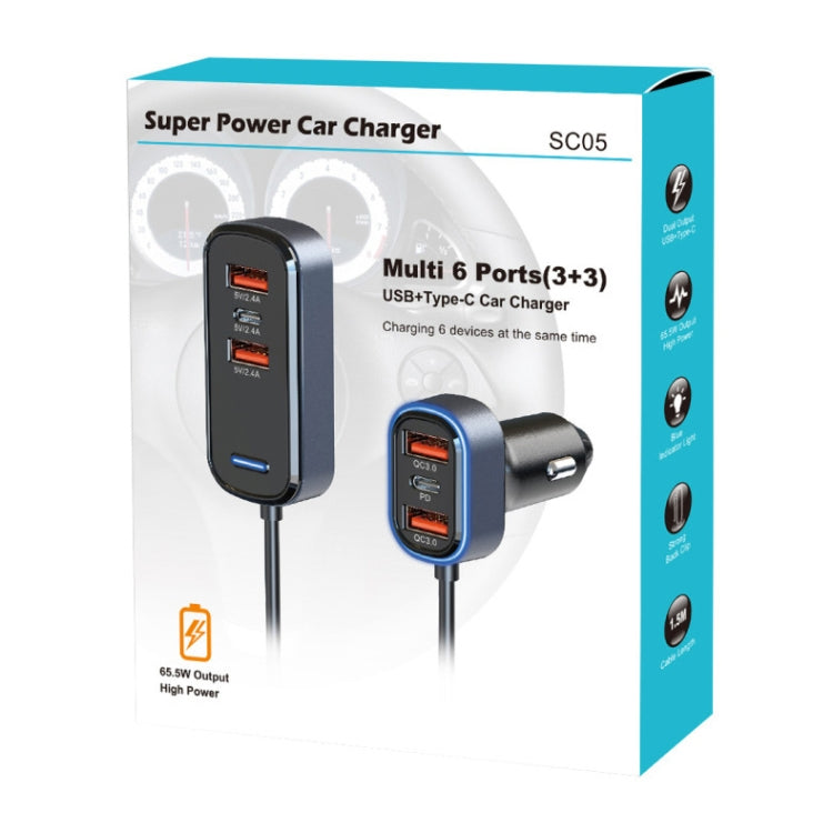 SC05 65.5W 6 in 1 PD / QC3.0 Fast Charge Extended Car Charger - Car Charger by buy2fix | Online Shopping UK | buy2fix