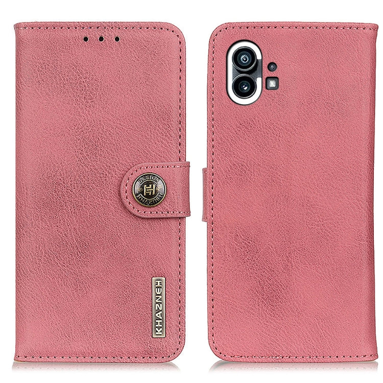 For Nothing Phone 1 KHAZNEH Cowhide Texture Leather Phone Case(Pink) - Nothing Cases by buy2fix | Online Shopping UK | buy2fix