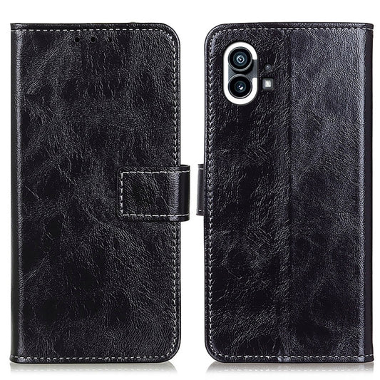 For Nothing Phone 1 Retro Crazy Horse Texture Horizontal Flip Leather Phone Case(Black) - Nothing Cases by buy2fix | Online Shopping UK | buy2fix