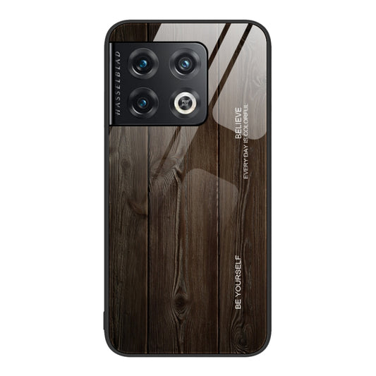 For OnePlus 10 Pro Wood Grain Glass Protective Case(Black) - OnePlus Cases by buy2fix | Online Shopping UK | buy2fix