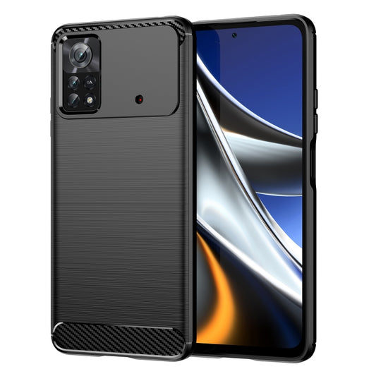 Pour Xiaomi Poco X4 Pro 5G Coque de téléphone TPU en fibre de carbone à texture brossée (noir)
