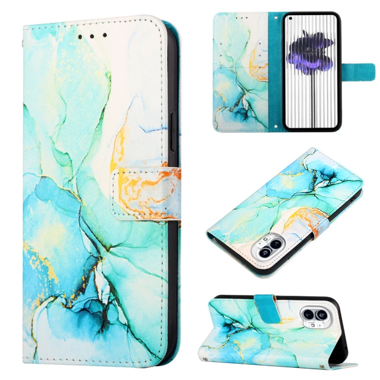 For Nothing Phone 1 PT003 Marble Pattern Flip Leather Phone Case(Green) - Nothing Cases by buy2fix | Online Shopping UK | buy2fix