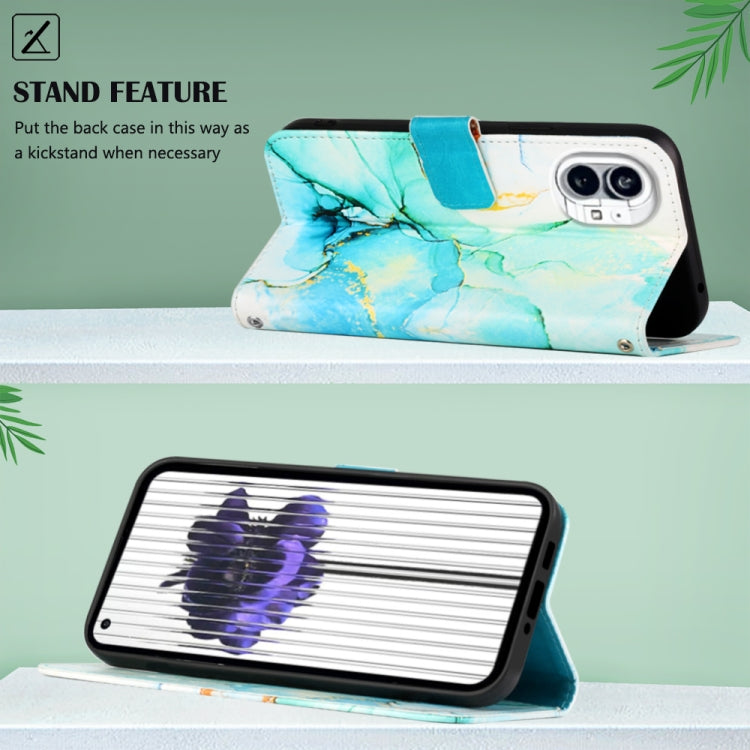 For Nothing Phone 1 PT003 Marble Pattern Flip Leather Phone Case(Green) - Nothing Cases by buy2fix | Online Shopping UK | buy2fix
