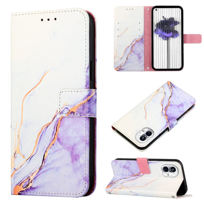 For Nothing Phone 1 PT003 Marble Pattern Flip Leather Phone Case(White Purple) - Nothing Cases by buy2fix | Online Shopping UK | buy2fix