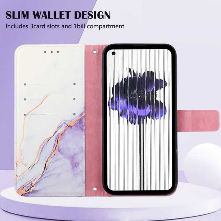 For Nothing Phone 1 PT003 Marble Pattern Flip Leather Phone Case(White Purple) - Nothing Cases by buy2fix | Online Shopping UK | buy2fix