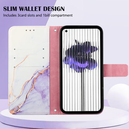 For Nothing Phone 1 PT003 Marble Pattern Flip Leather Phone Case(White Purple) - Nothing Cases by buy2fix | Online Shopping UK | buy2fix