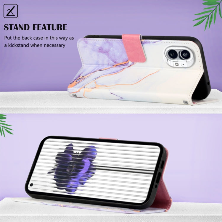 For Nothing Phone 1 PT003 Marble Pattern Flip Leather Phone Case(White Purple) - Nothing Cases by buy2fix | Online Shopping UK | buy2fix