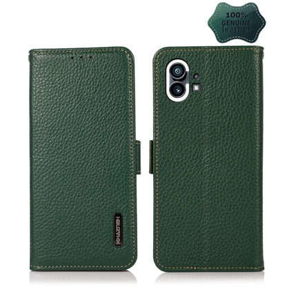 For Nothing Phone 1 KHAZNEH Side-Magnetic Litchi Genuine Leather RFID Phone Case(Green) - Nothing Cases by buy2fix | Online Shopping UK | buy2fix