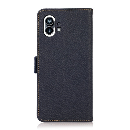 For Nothing Phone 1 KHAZNEH Side-Magnetic Litchi Genuine Leather RFID Phone Case(Blue) - Nothing Cases by buy2fix | Online Shopping UK | buy2fix