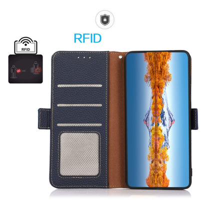 For Nothing Phone 1 KHAZNEH Side-Magnetic Litchi Genuine Leather RFID Phone Case(Blue) - Nothing Cases by buy2fix | Online Shopping UK | buy2fix