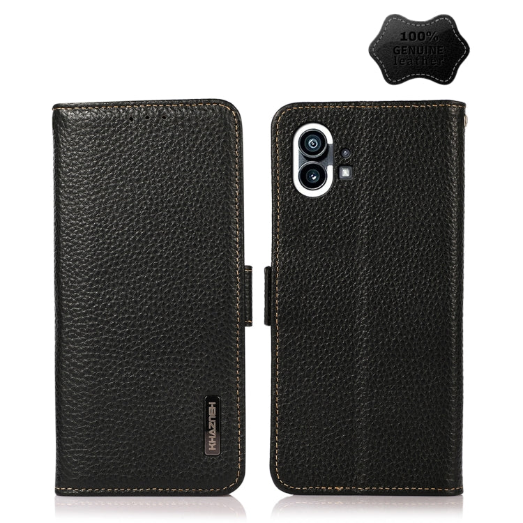 For Nothing Phone 1 KHAZNEH Side-Magnetic Litchi Genuine Leather RFID Phone Case(Black) - Nothing Cases by buy2fix | Online Shopping UK | buy2fix