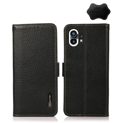 For Nothing Phone 1 KHAZNEH Side-Magnetic Litchi Genuine Leather RFID Phone Case(Black) - Nothing Cases by buy2fix | Online Shopping UK | buy2fix