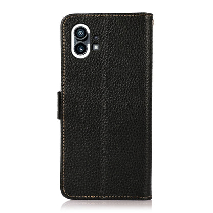 For Nothing Phone 1 KHAZNEH Side-Magnetic Litchi Genuine Leather RFID Phone Case(Black) - Nothing Cases by buy2fix | Online Shopping UK | buy2fix