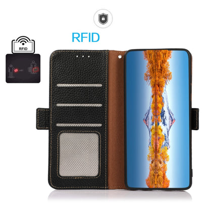 For Nothing Phone 1 KHAZNEH Side-Magnetic Litchi Genuine Leather RFID Phone Case(Black) - Nothing Cases by buy2fix | Online Shopping UK | buy2fix