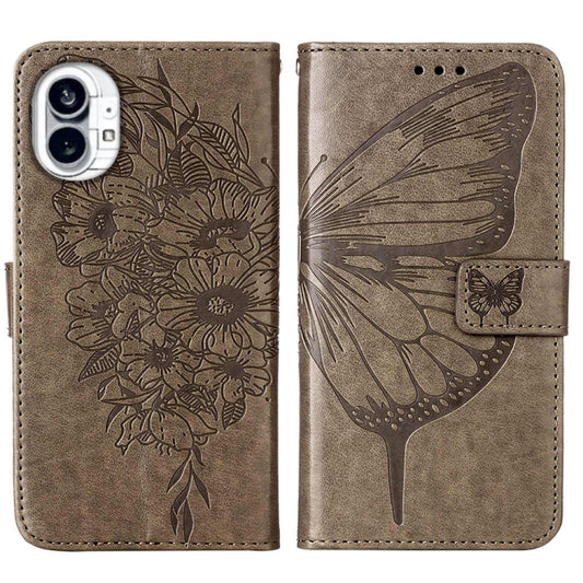 For Nothing Phone 1 Embossed Butterfly Leather Phone Case(Grey) - Nothing Cases by buy2fix | Online Shopping UK | buy2fix