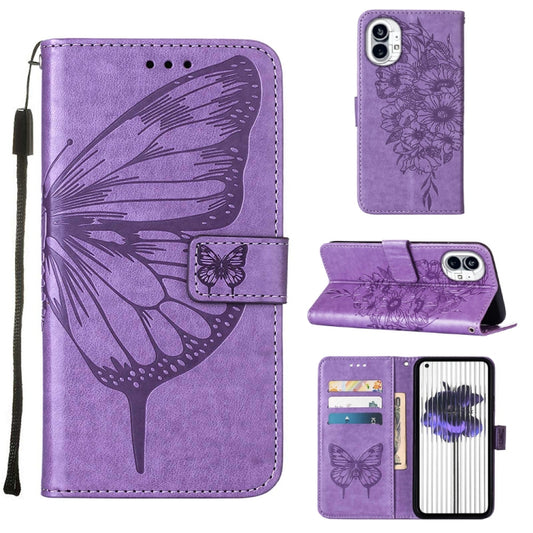For Nothing Phone 1 Embossed Butterfly Leather Phone Case(Light Purple) - Nothing Cases by buy2fix | Online Shopping UK | buy2fix