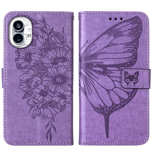 For Nothing Phone 1 Embossed Butterfly Leather Phone Case(Light Purple) - Nothing Cases by buy2fix | Online Shopping UK | buy2fix