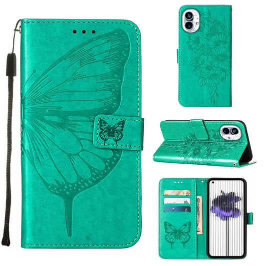 For Nothing Phone 1 Embossed Butterfly Leather Phone Case(Green) - Nothing Cases by buy2fix | Online Shopping UK | buy2fix