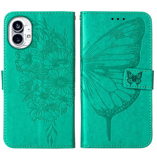 For Nothing Phone 1 Embossed Butterfly Leather Phone Case(Green) - Nothing Cases by buy2fix | Online Shopping UK | buy2fix