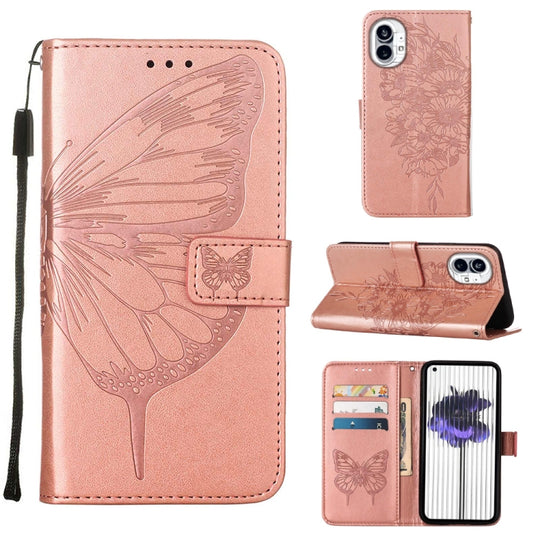 For Nothing Phone 1 Embossed Butterfly Leather Phone Case(Rose Gold)