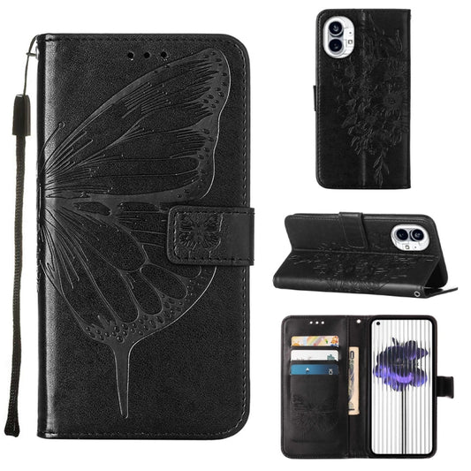 For Nothing Phone 1 Embossed Butterfly Leather Phone Case(Black) - Nothing Cases by buy2fix | Online Shopping UK | buy2fix