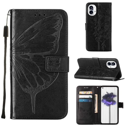 For Nothing Phone 1 Embossed Butterfly Leather Phone Case(Black)