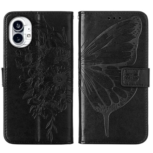 For Nothing Phone 1 Embossed Butterfly Leather Phone Case(Black) - Nothing Cases by buy2fix | Online Shopping UK | buy2fix