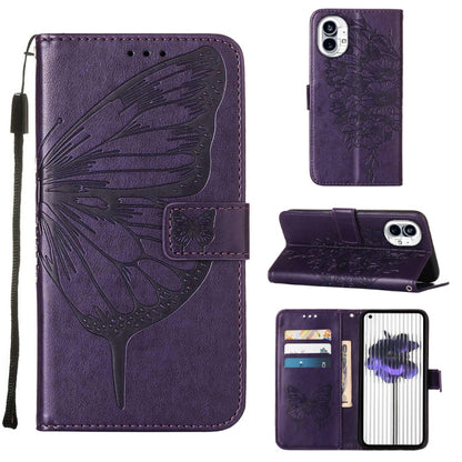 For Nothing Phone 1 Embossed Butterfly Leather Phone Case(Dark Purple) - Nothing Cases by buy2fix | Online Shopping UK | buy2fix