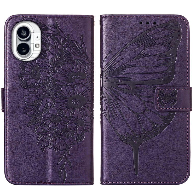 For Nothing Phone 1 Embossed Butterfly Leather Phone Case(Dark Purple) - Nothing Cases by buy2fix | Online Shopping UK | buy2fix