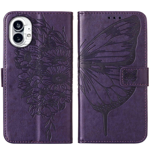 For Nothing Phone 1 Embossed Butterfly Leather Phone Case(Dark Purple) - Nothing Cases by buy2fix | Online Shopping UK | buy2fix