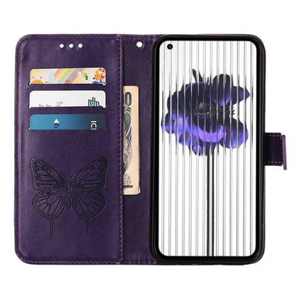 For Nothing Phone 1 Embossed Butterfly Leather Phone Case(Dark Purple) - Nothing Cases by buy2fix | Online Shopping UK | buy2fix