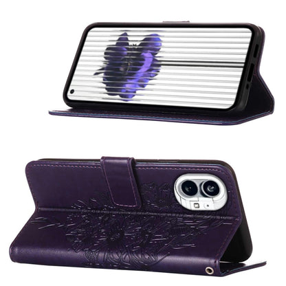 For Nothing Phone 1 Embossed Butterfly Leather Phone Case(Dark Purple) - Nothing Cases by buy2fix | Online Shopping UK | buy2fix
