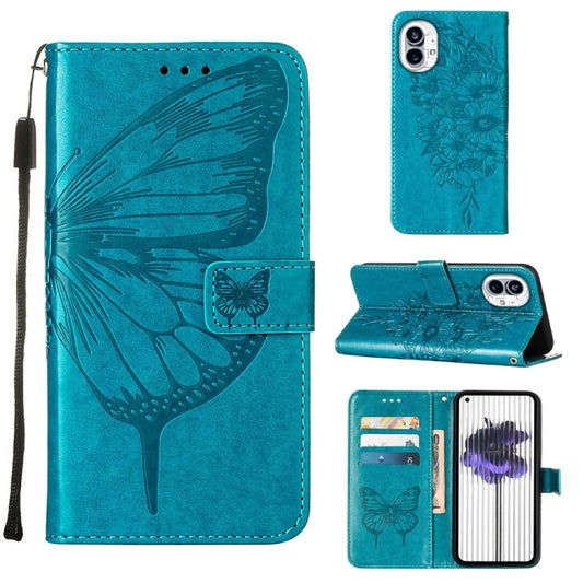 For Nothing Phone 1 Embossed Butterfly Leather Phone Case(Blue) - Nothing Cases by buy2fix | Online Shopping UK | buy2fix